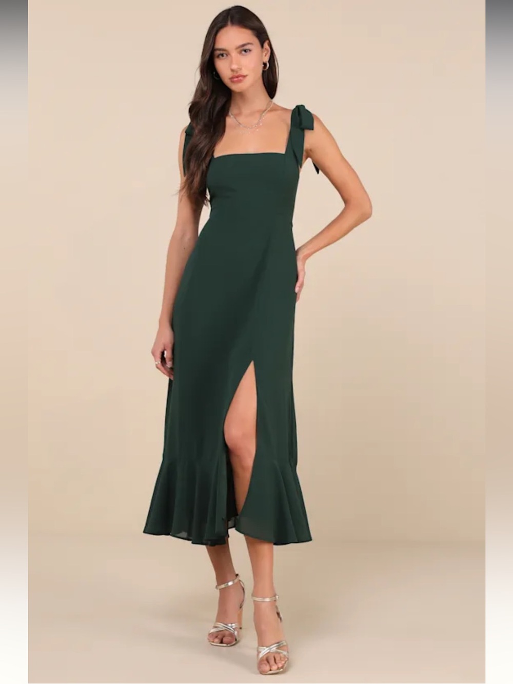 Lulus Summer Invite Emerald Green Tie-strap Tiered Midi Dress - Size Large